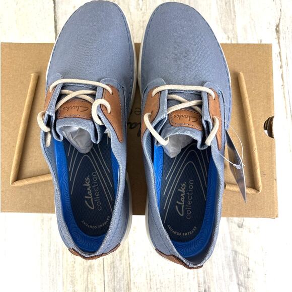 Clarks Men’s 10 Light Blue Gerald Tie Casual Lace Up Boat Shoes Loafers NEW - Picture 6 of 8